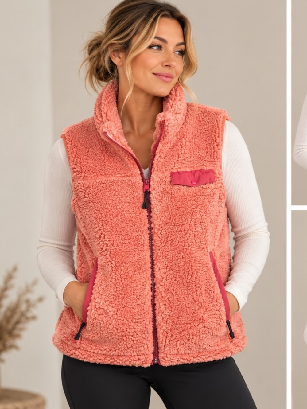Pulse Coral Sherpa Teddy Fleece Vest Full Zip Women's Large